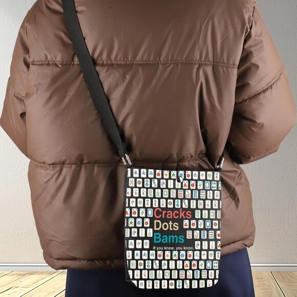 Elegant Mahjong Crossbody Bag - Compact Canvas Travel Accessory for Enthusiasts - Picture 7 of 7